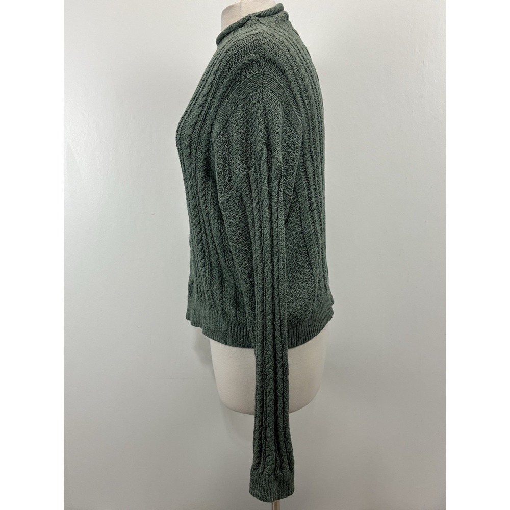 J Crew Cableknit Roll Neck Sweater Women's L Green Fisherman Coastal Grandma - Picture 2 of 7